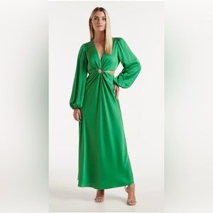 Ever New Cut-out Satin Midi Dress in Green